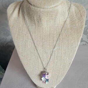 Purple Color Glass Necklace & Earrings Set